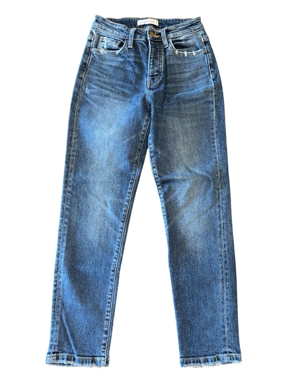 Flying Monkey Mid-Rise Ankle Straight Jeans - Blue Denim
